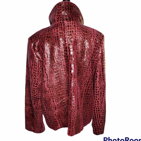 Merin London faux crocodile slick wet look jacket transitional lightweight Sz L - Picture 15 of 15